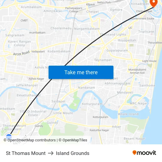St Thomas Mount to Island Grounds map