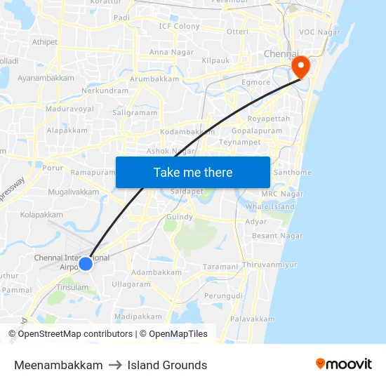 Meenambakkam to Island Grounds map