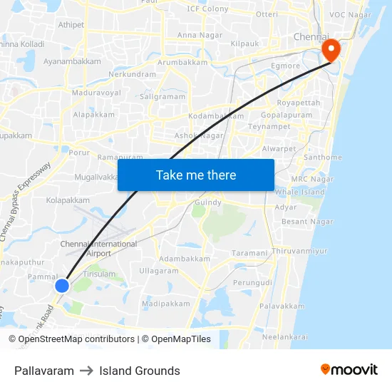 Pallavaram to Island Grounds map