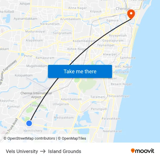 Vels University to Island Grounds map