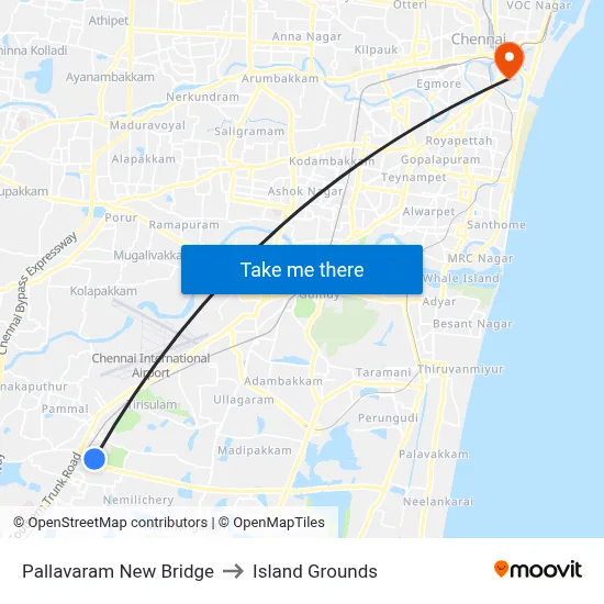 Pallavaram New Bridge to Island Grounds map