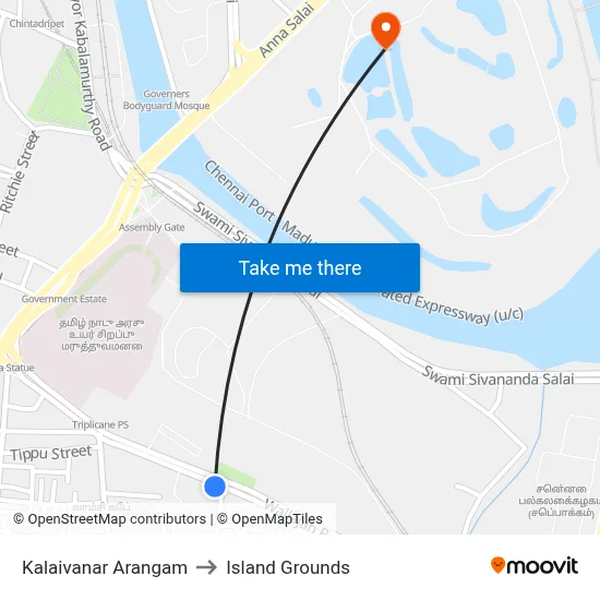 Kalaivanar Arangam to Island Grounds map