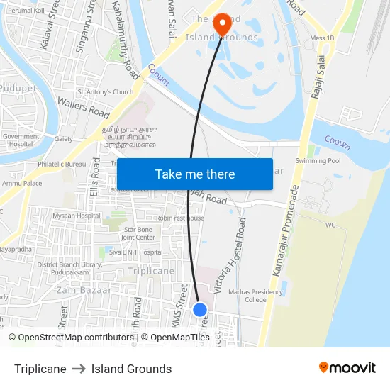 Triplicane to Island Grounds map