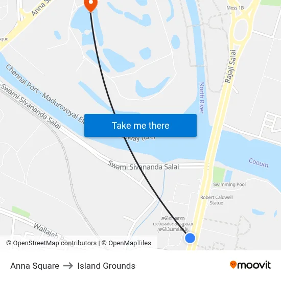 Anna Square to Island Grounds map