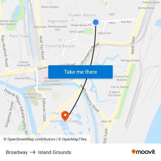 Broadway to Island Grounds map