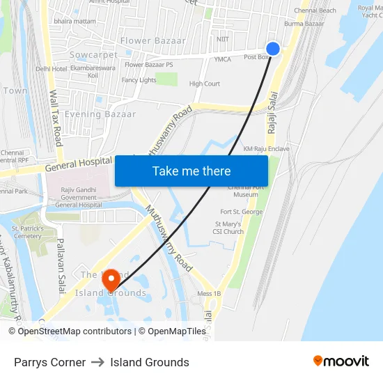 Parrys Corner to Island Grounds map