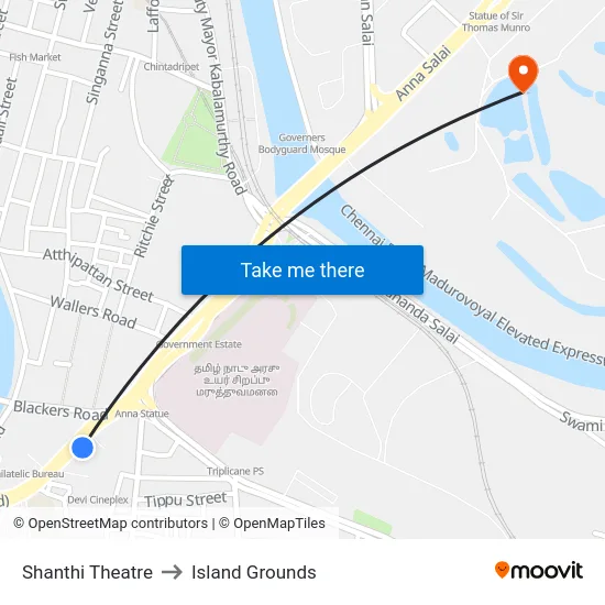 Shanthi Theatre to Island Grounds map
