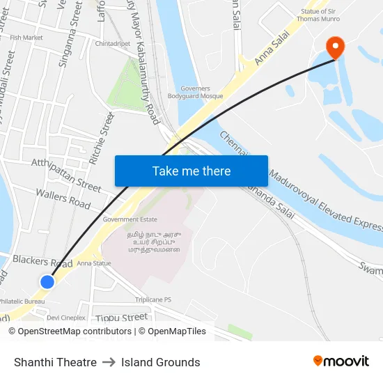 Shanthi Theatre to Island Grounds map
