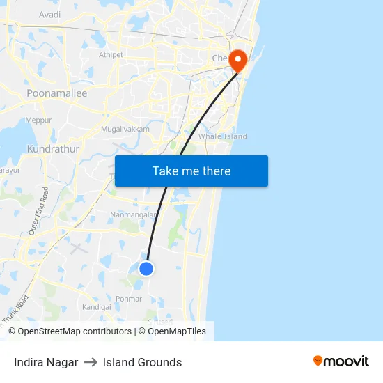 Indira Nagar to Island Grounds map