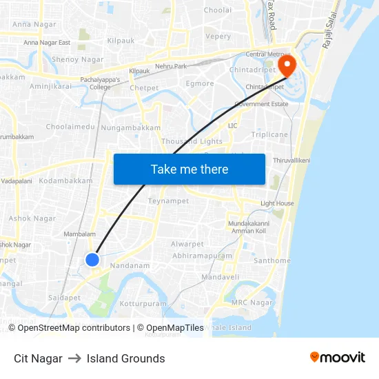 Cit Nagar to Island Grounds map