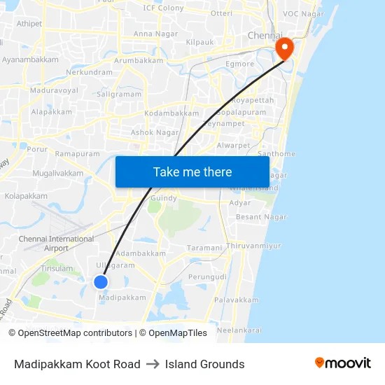 Madipakkam Koot Road to Island Grounds map