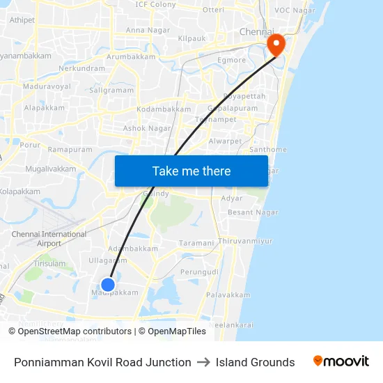 Ponniamman Kovil Road Junction to Island Grounds map