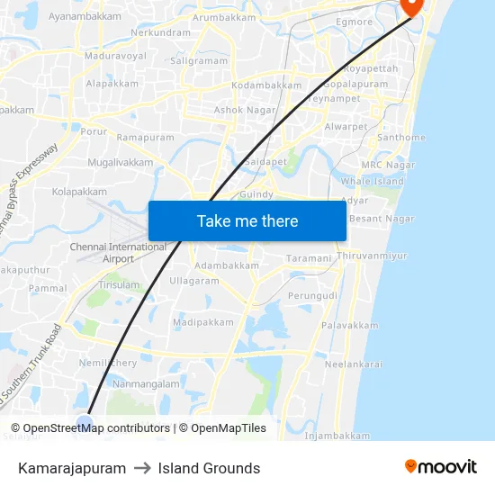 Kamarajapuram to Island Grounds map