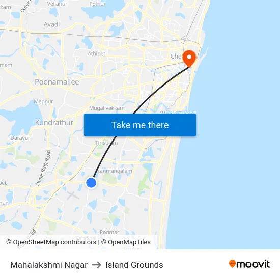 Mahalakshmi Nagar to Island Grounds map