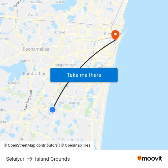 Selaiyur to Island Grounds map