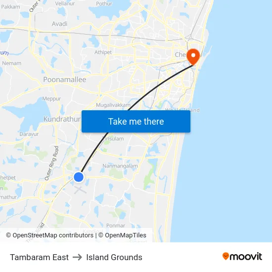 Tambaram East to Island Grounds map