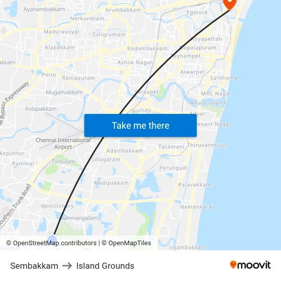 Sembakkam to Island Grounds map