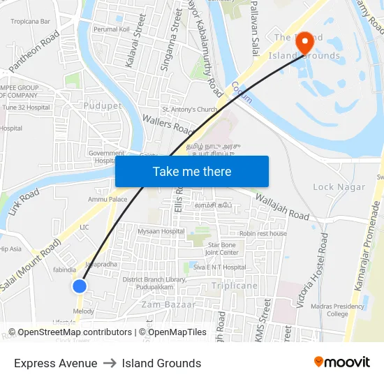 Express Avenue to Island Grounds map