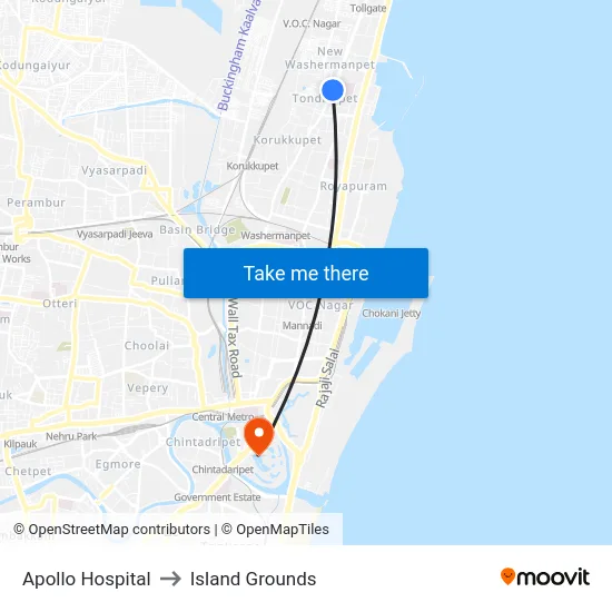 Apollo Hospital to Island Grounds map