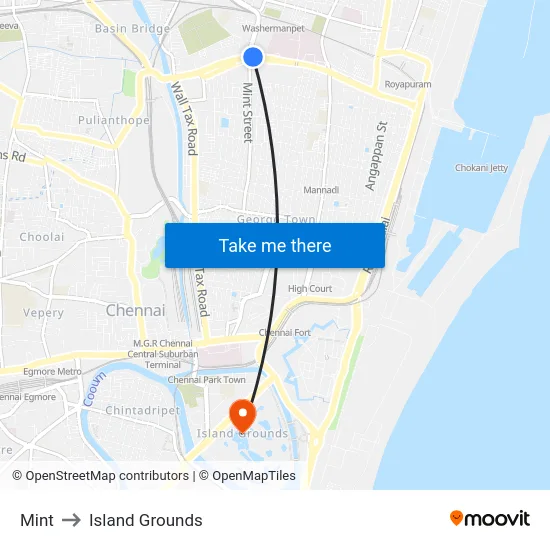 Mint to Island Grounds map