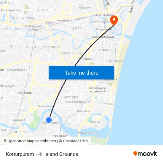 Kotturpuram to Island Grounds map