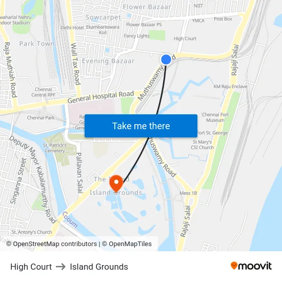 High Court to Island Grounds map