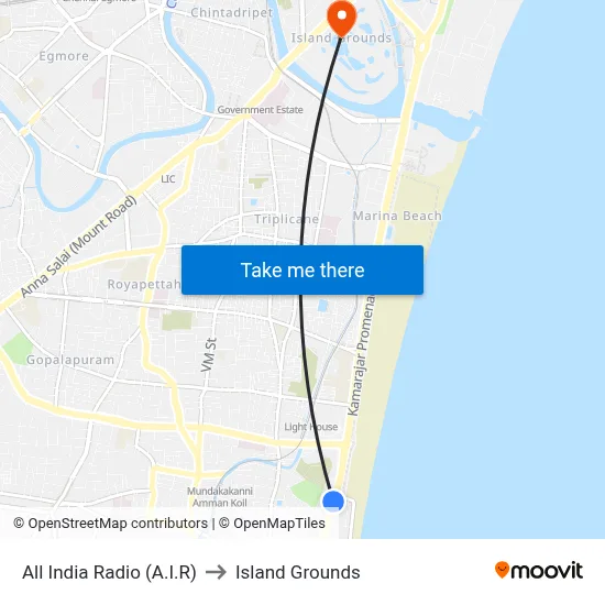 All India Radio (A.I.R) to Island Grounds map