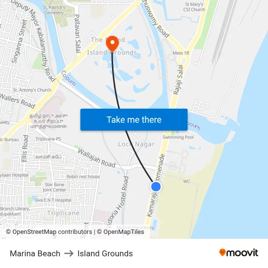 Marina Beach to Island Grounds map