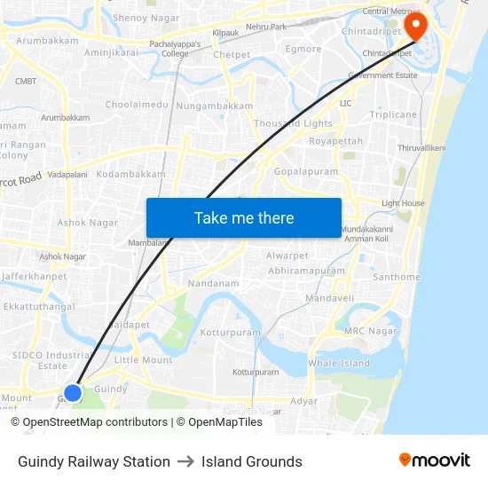 Guindy Railway Station to Island Grounds map