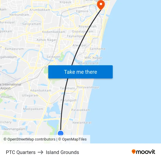 PTC Quarters to Island Grounds map