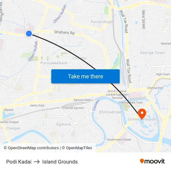 Podi Kadai to Island Grounds map