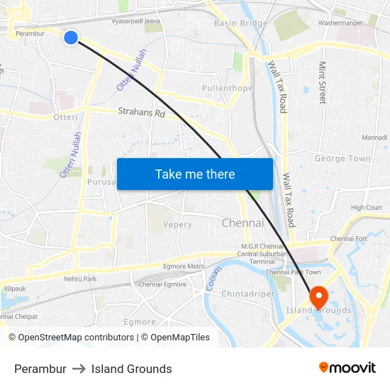 Perambur to Island Grounds map