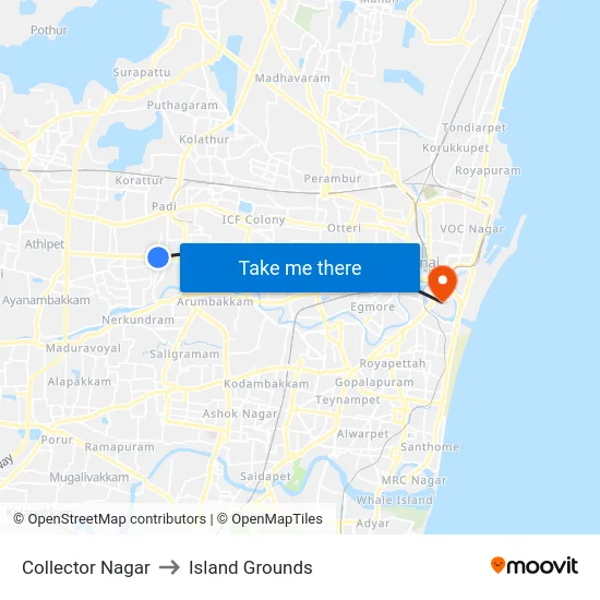 Collector Nagar to Island Grounds map