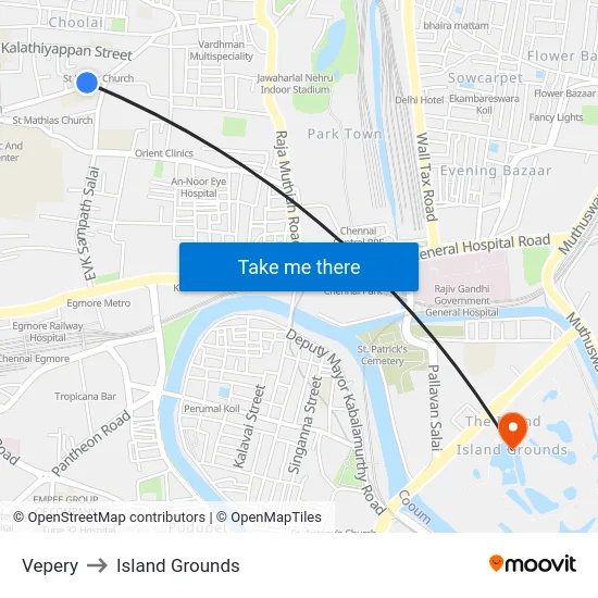 Vepery to Island Grounds map