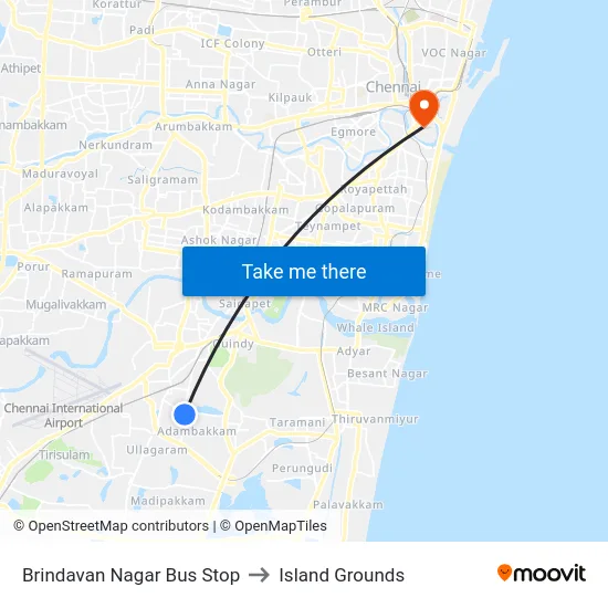 Brindavan Nagar Bus Stop to Island Grounds map