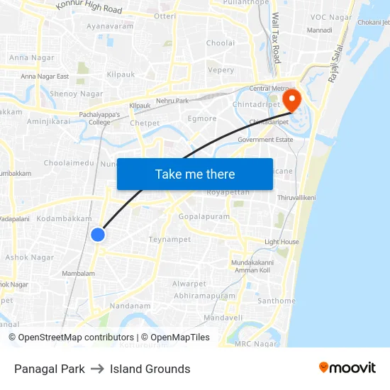 Panagal Park to Island Grounds map
