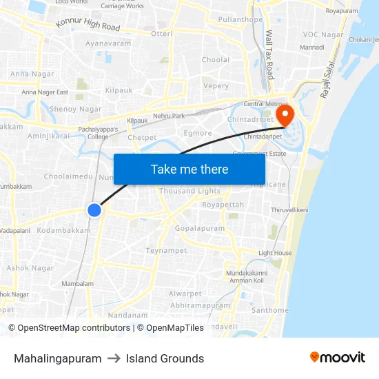 Mahalingapuram to Island Grounds map