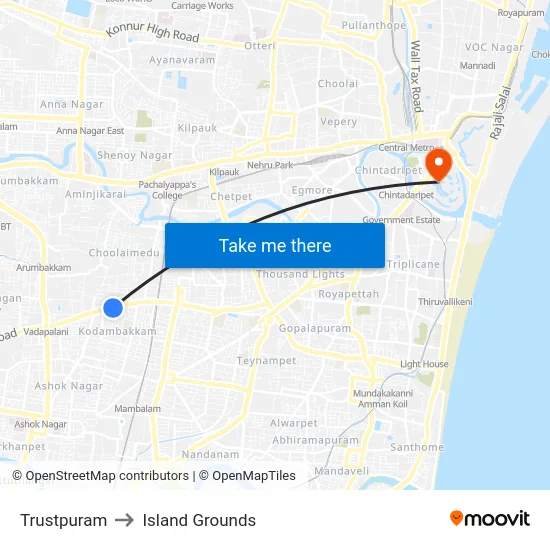 Trustpuram to Island Grounds map