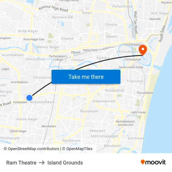 Ram Theatre to Island Grounds map