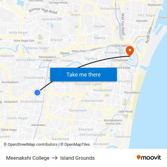 Meenakshi College to Island Grounds map