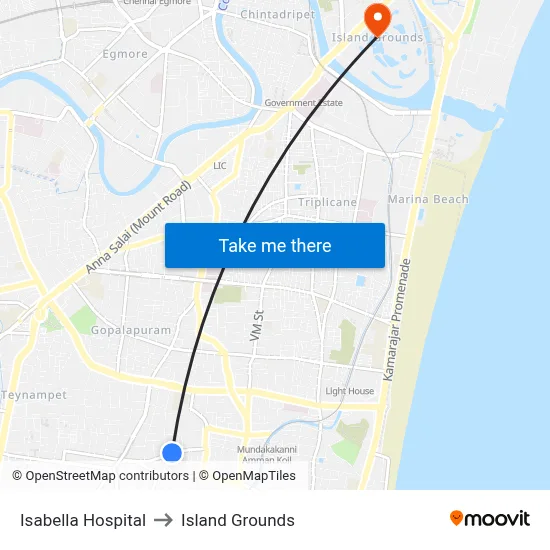 Isabella Hospital to Island Grounds map