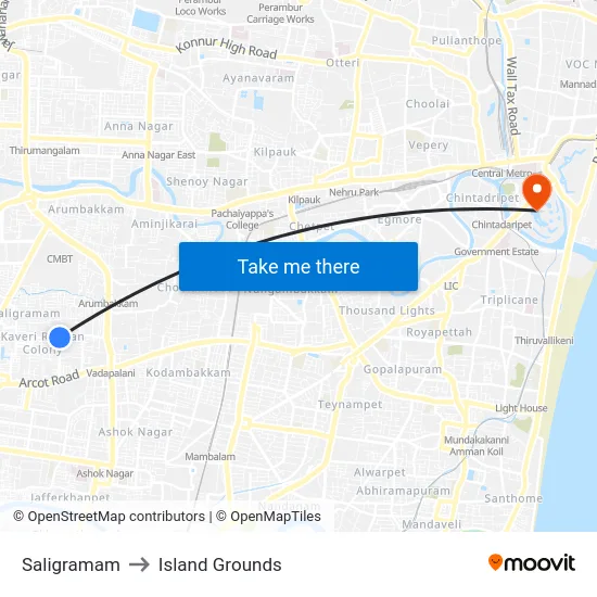 Saligramam to Island Grounds map