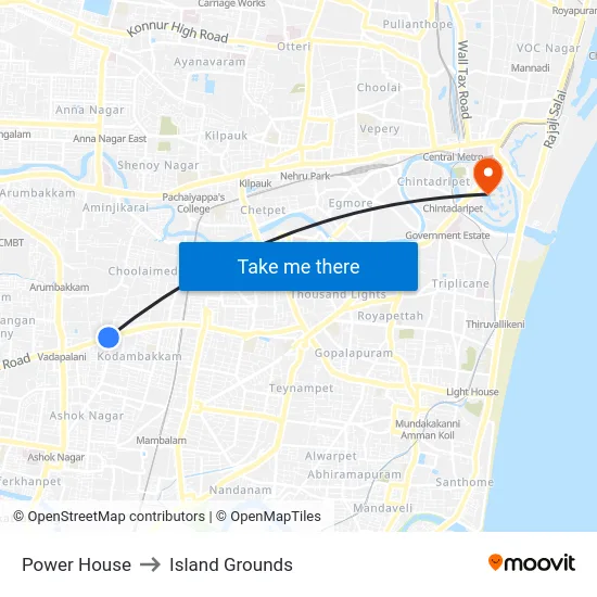 Power House to Island Grounds map