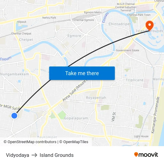 Vidyodaya to Island Grounds map
