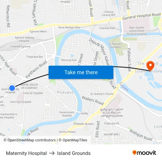 Maternity Hospital to Island Grounds map