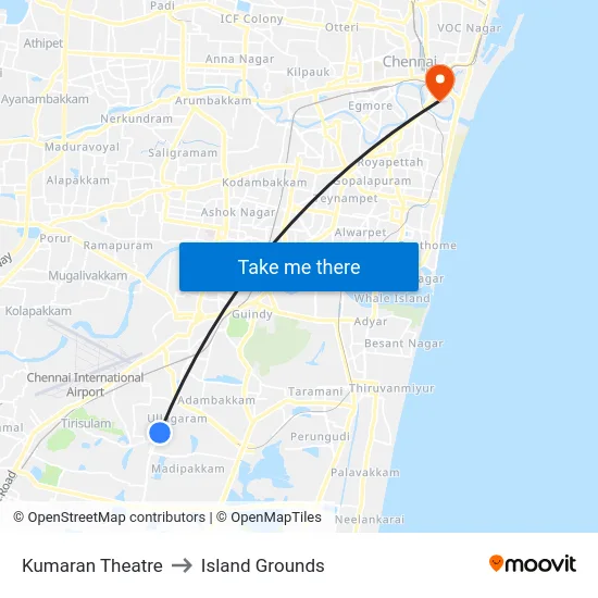 Kumaran Theatre to Island Grounds map