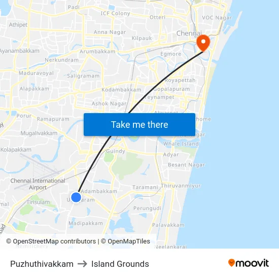 Puzhuthivakkam to Island Grounds map