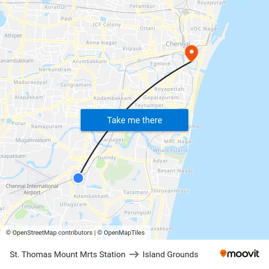 St. Thomas Mount Mrts Station to Island Grounds map