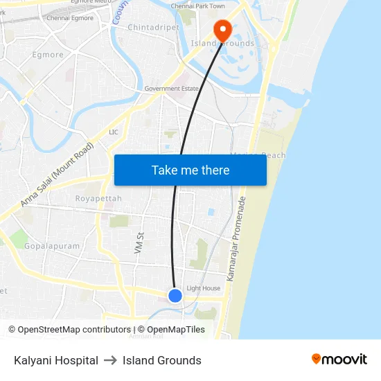 Kalyani Hospital to Island Grounds map