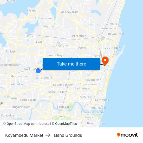 Koyambedu Market to Island Grounds map